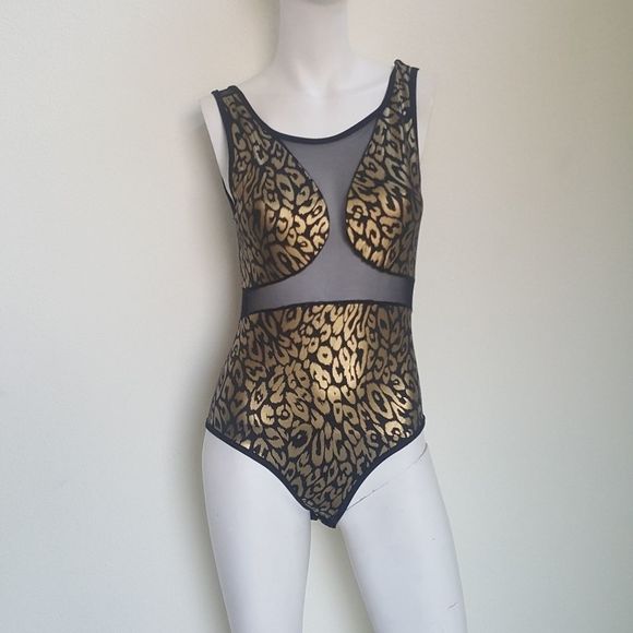Gold and Black Leopard Print Bodysuit - Picture 1 of 7